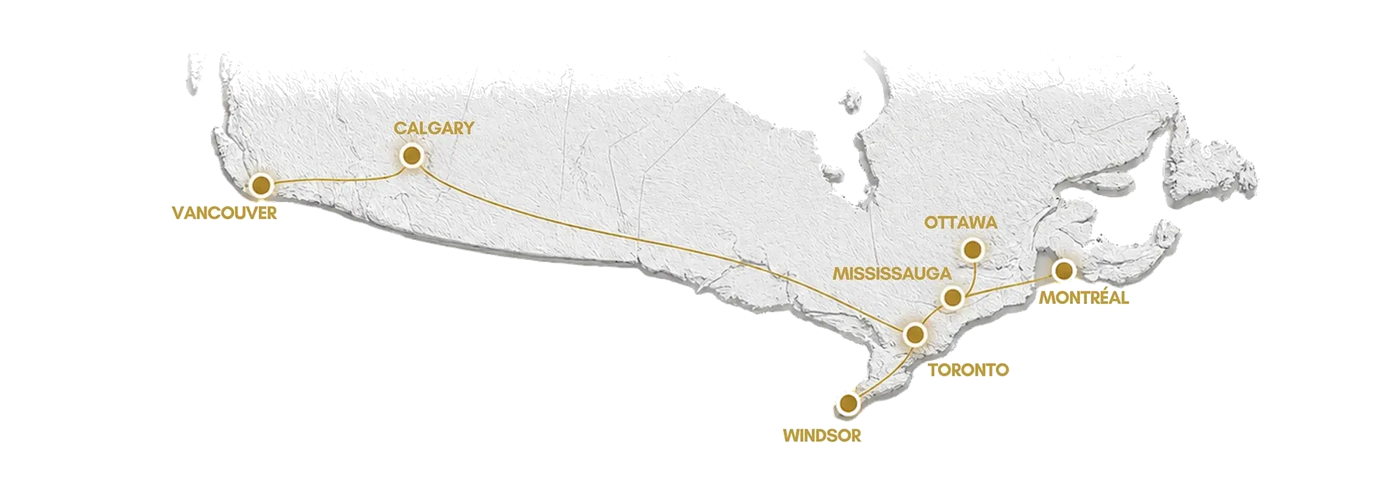 Map of Canada showing Canadian Limos coverage: Vancouver, Calgary, Ottawa, Toronto, and Montréal